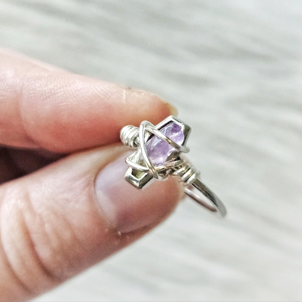 925 Wire Wrapped Amethyst Ring